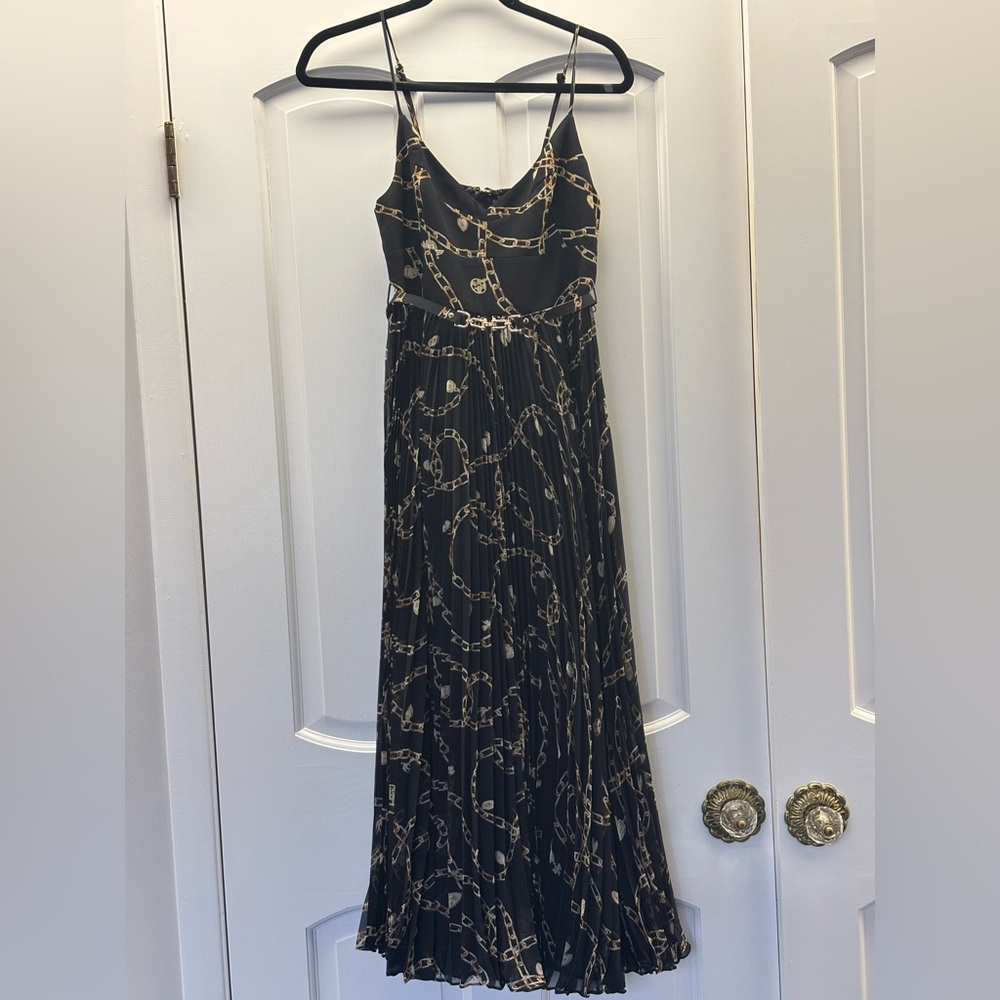 Zimmermann Sunray Pleated Picnic Midi Dress Black Chain-Print Spaghetti Strap 1 - Picture 5 of 16